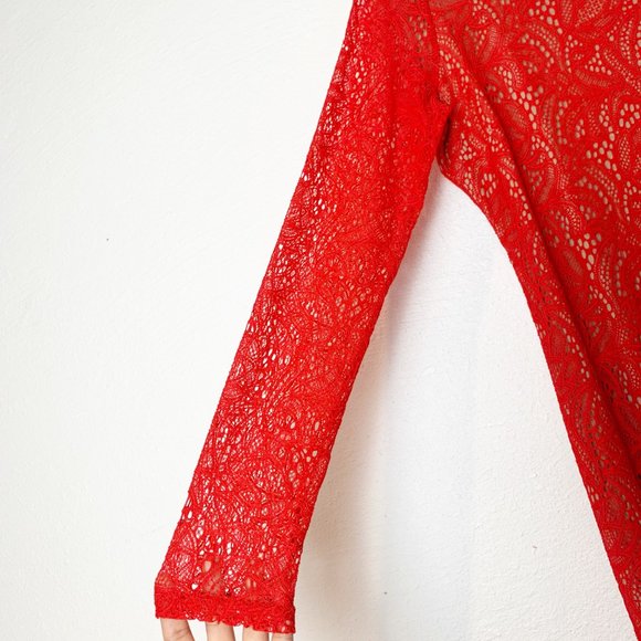 Bardot NWT "Rini" Red lace Dress long sleeve Cut out Open back Size US12 / XL - Picture 9 of 14